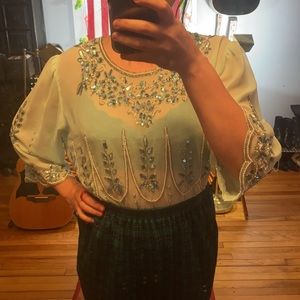 Turquoise Chiffon Beaded Set